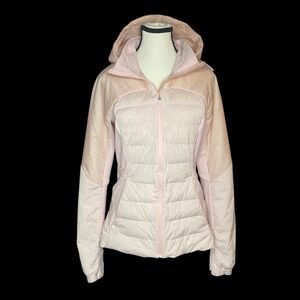 Lululemon Down For It All Pink Mist Jacket Womens 8 Full Zip Hood Goose Packable